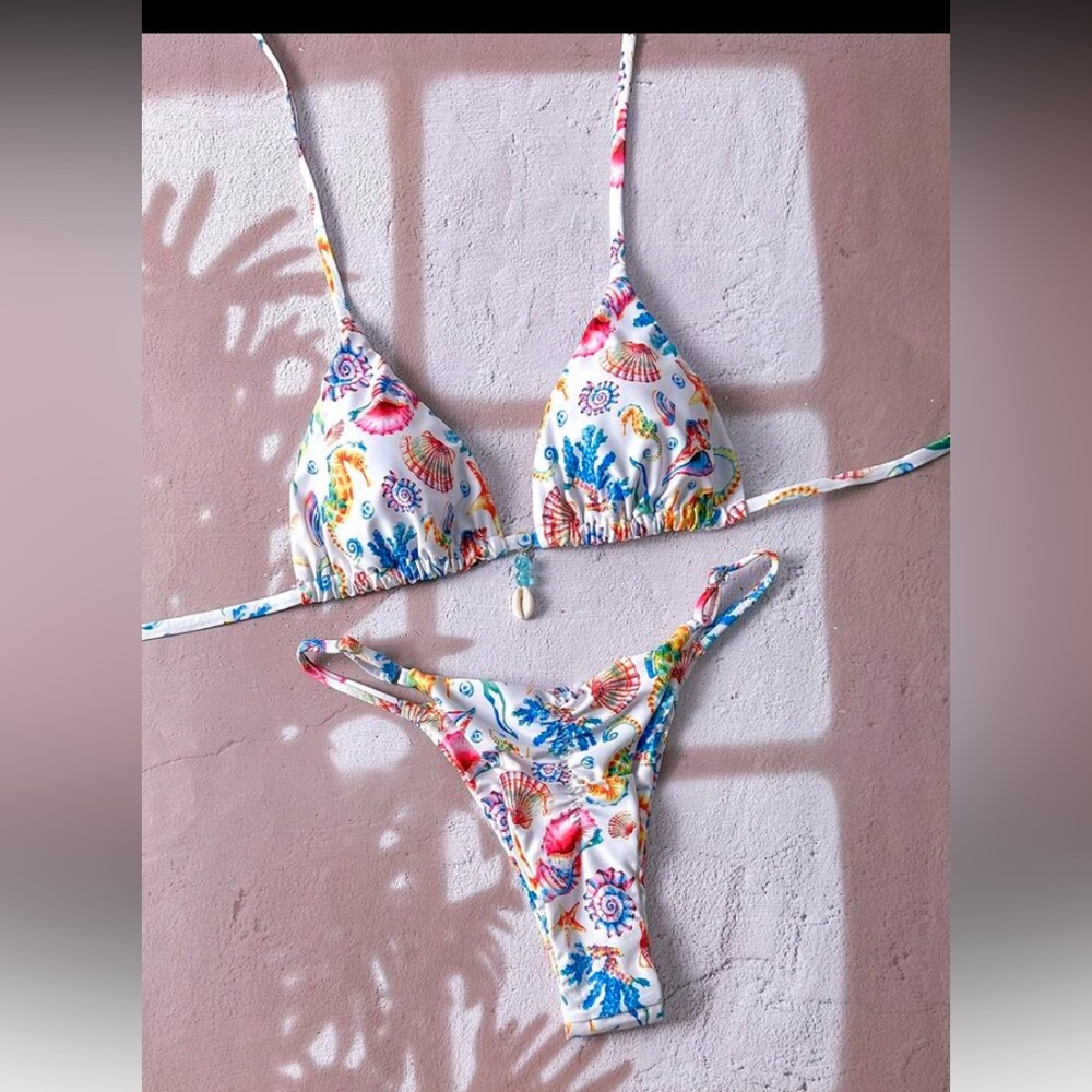 Colorful Seashell Print Bikini Set small S (4) brand new swimwear women